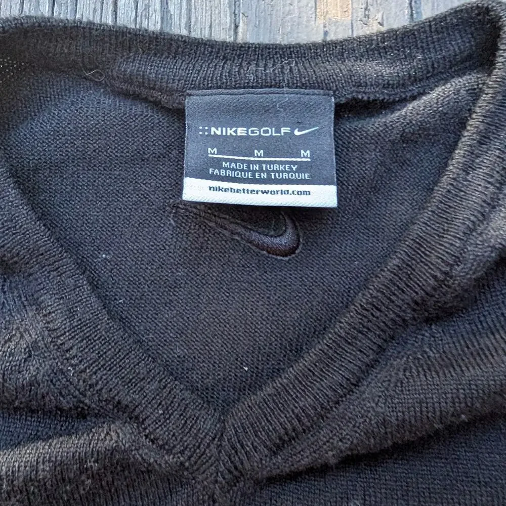 Nike Men's M V-Neck Sweater Wool Blend Black Old Money Preppy Minimalist Y2K